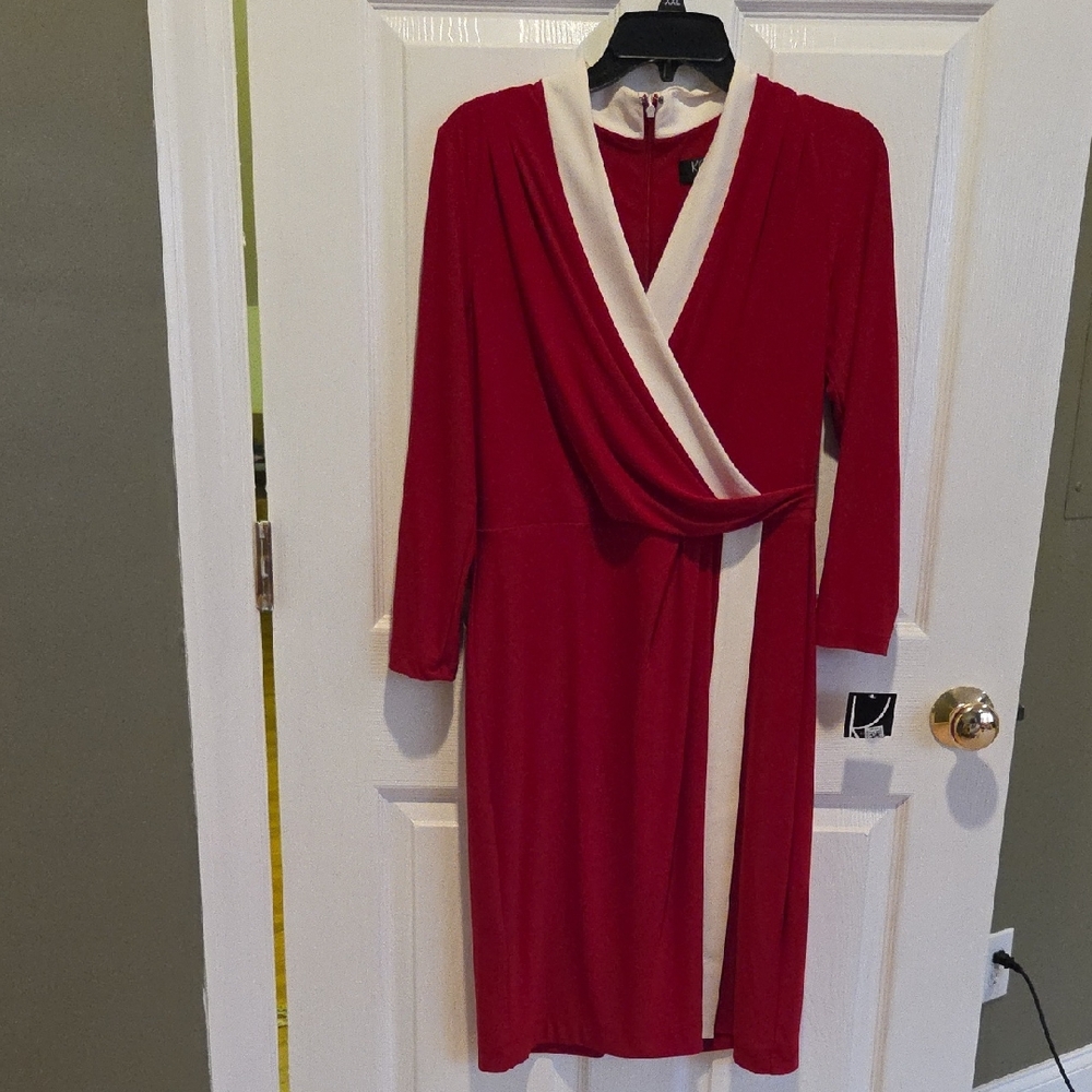 Kasper Red and White Long Sleeve Dress